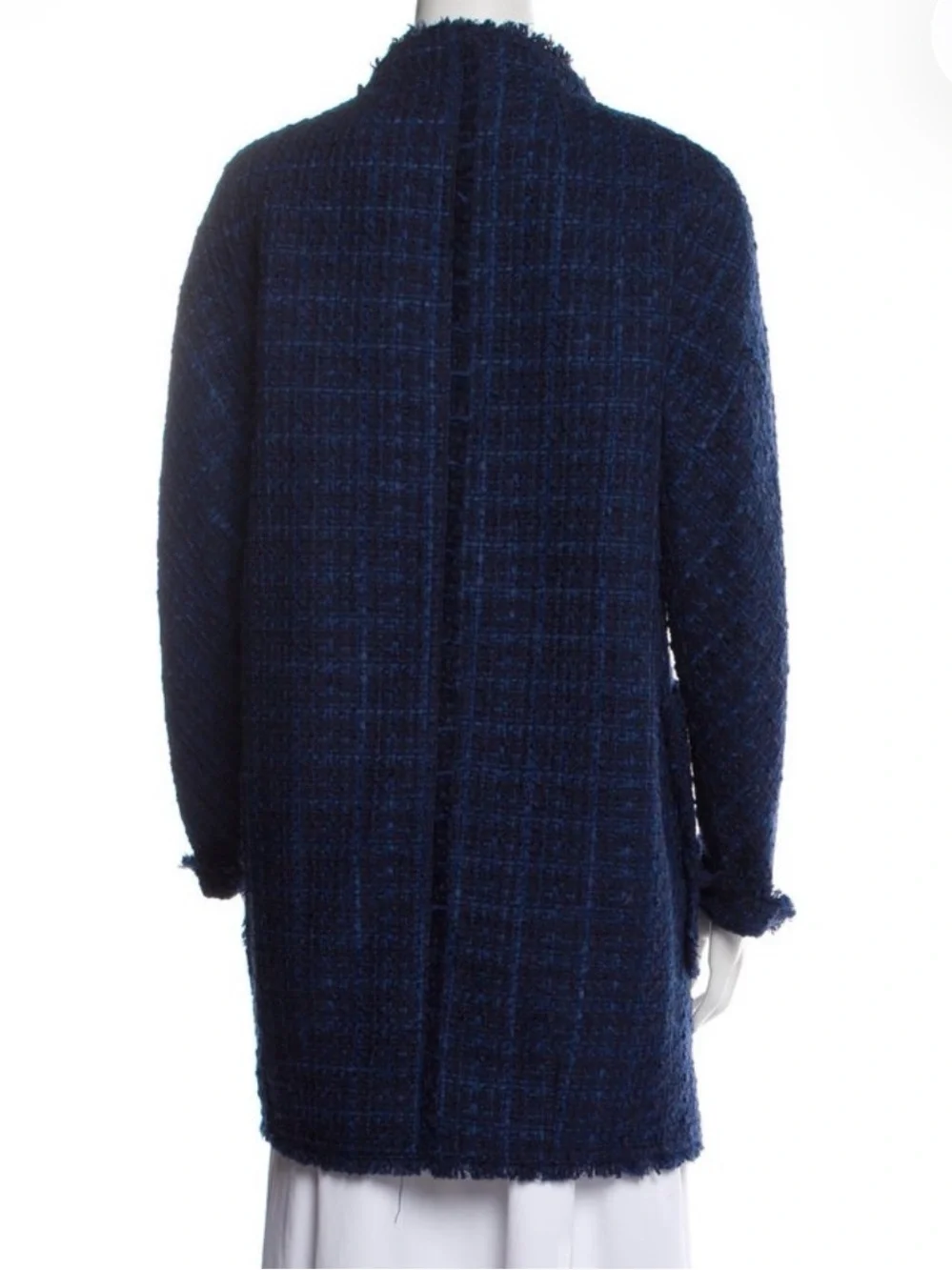 kate spade Navy Bouclé Pea Coat with Fringe Trim